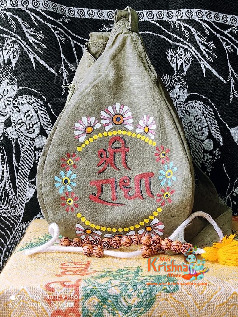 Radha Krishna – 3 (Front Print) PREMIUM Bead Bag with Madhavas Picture &  autograph on the backside – Complete Set includes Japa Mala, Counter beads  and Kanthi mala all Made with Neem /